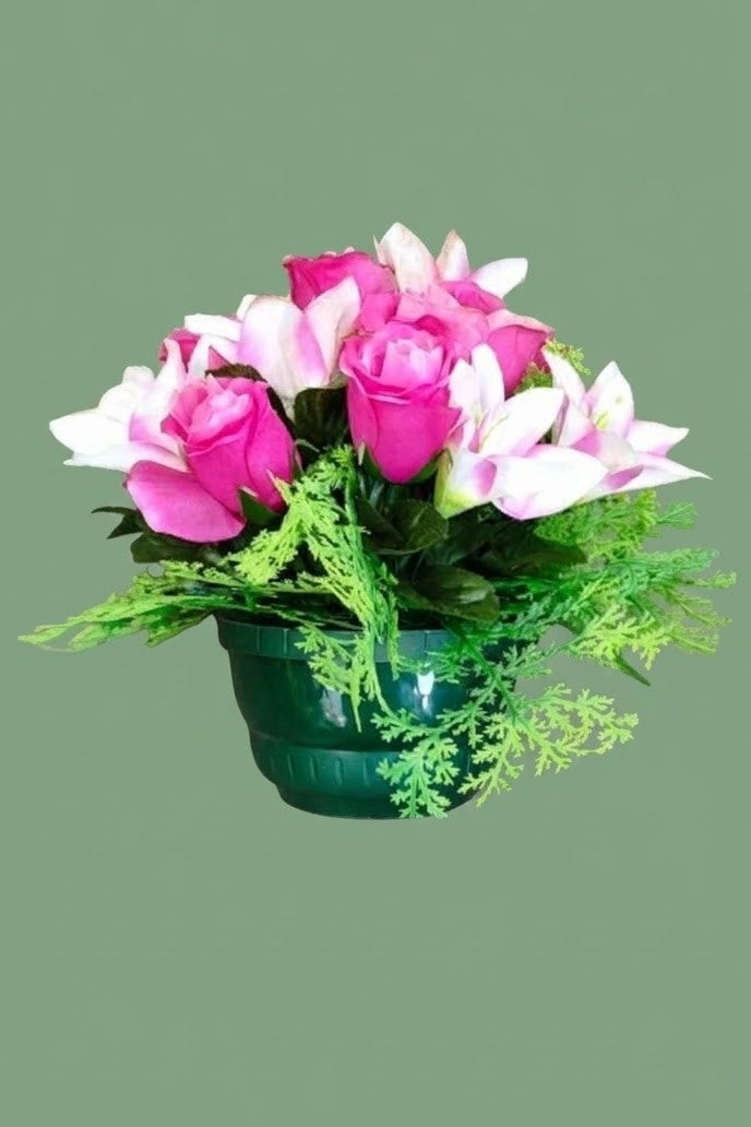 Potée funéraire en fleurs artificielles 001