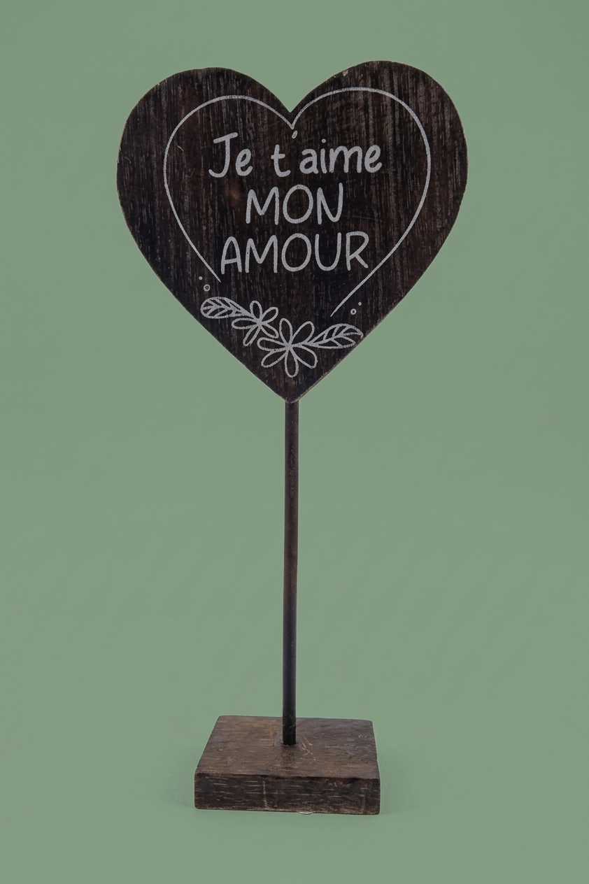 Décoration en Bois "Je t'aime Mon Amour" sur Pied 010
