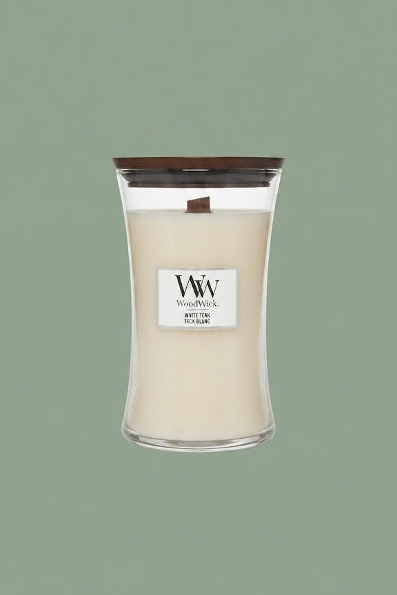 Bougie WoodWick Large Teck blanc