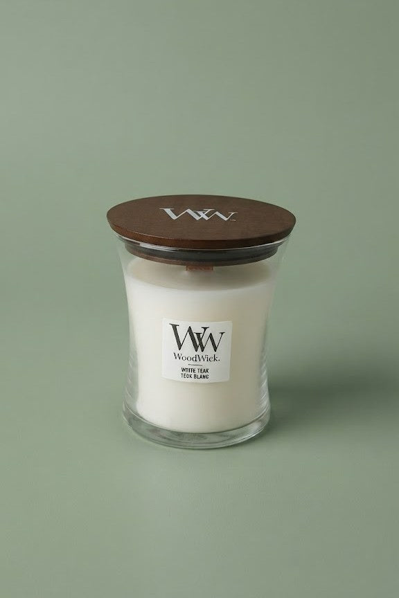 Bougie WoodWick Medium Teck blanc
