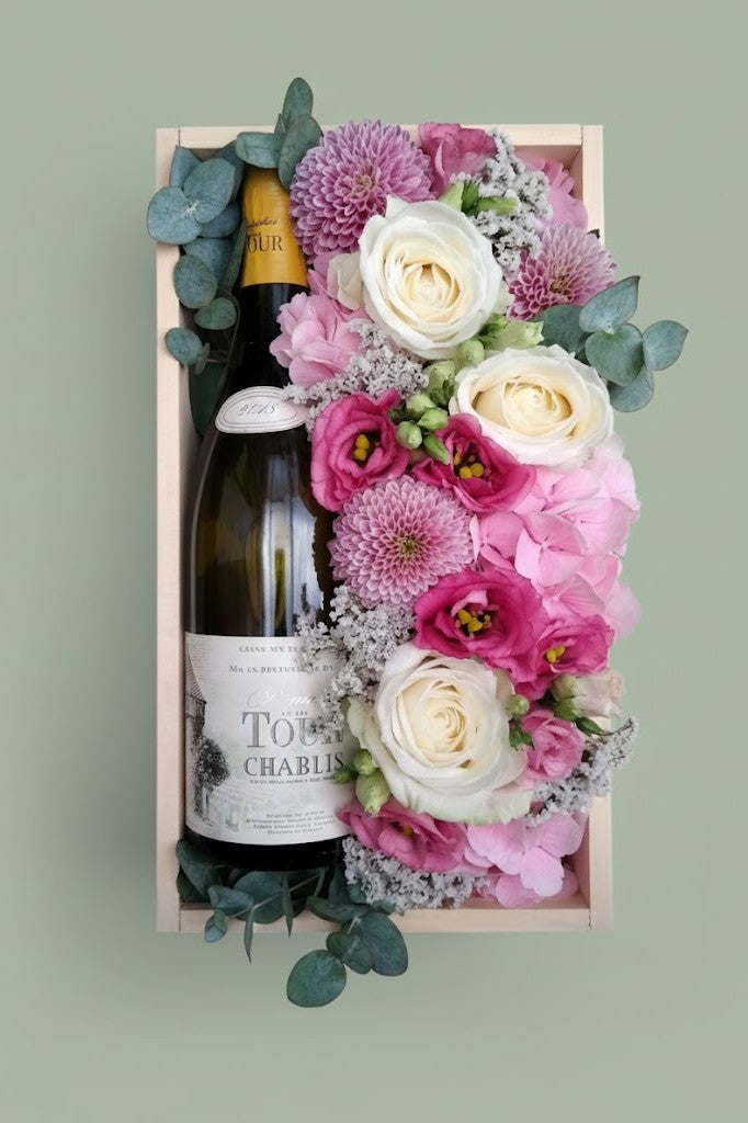 Montage de fleurs Coffret Floral & Vin 004